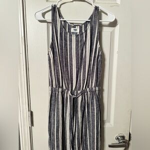 Old Navy Navy and White Striped Jumpsuit
